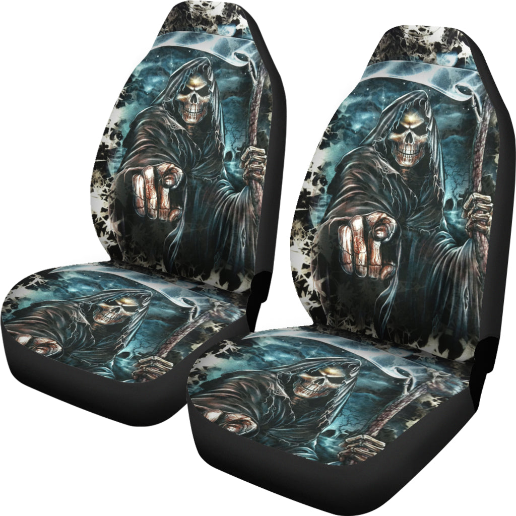 Set of 2 pcs - Grim reaper skull Gothic car seat covers