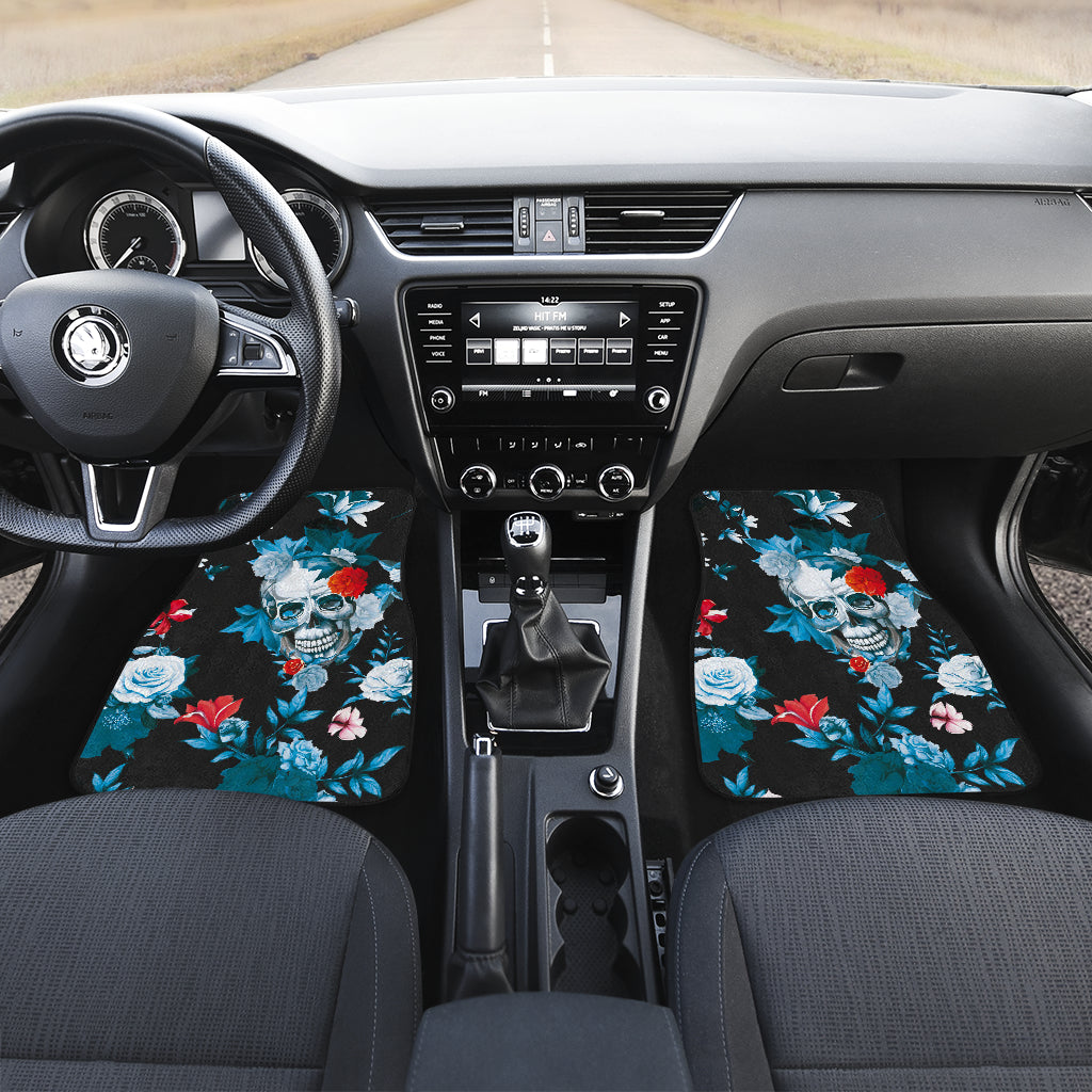 Set of 4 pcs floral sugar skull car mat