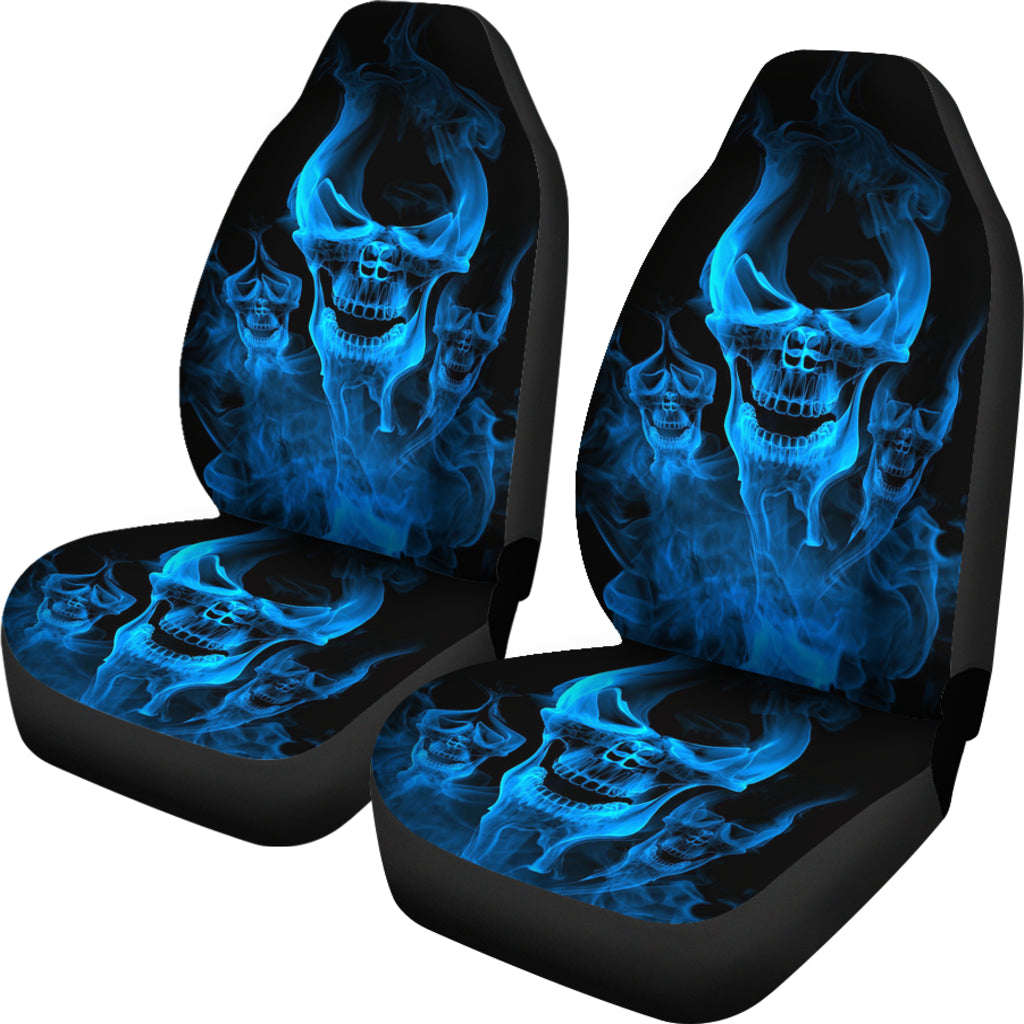 Set of 2 flaming fire skull car seat covers