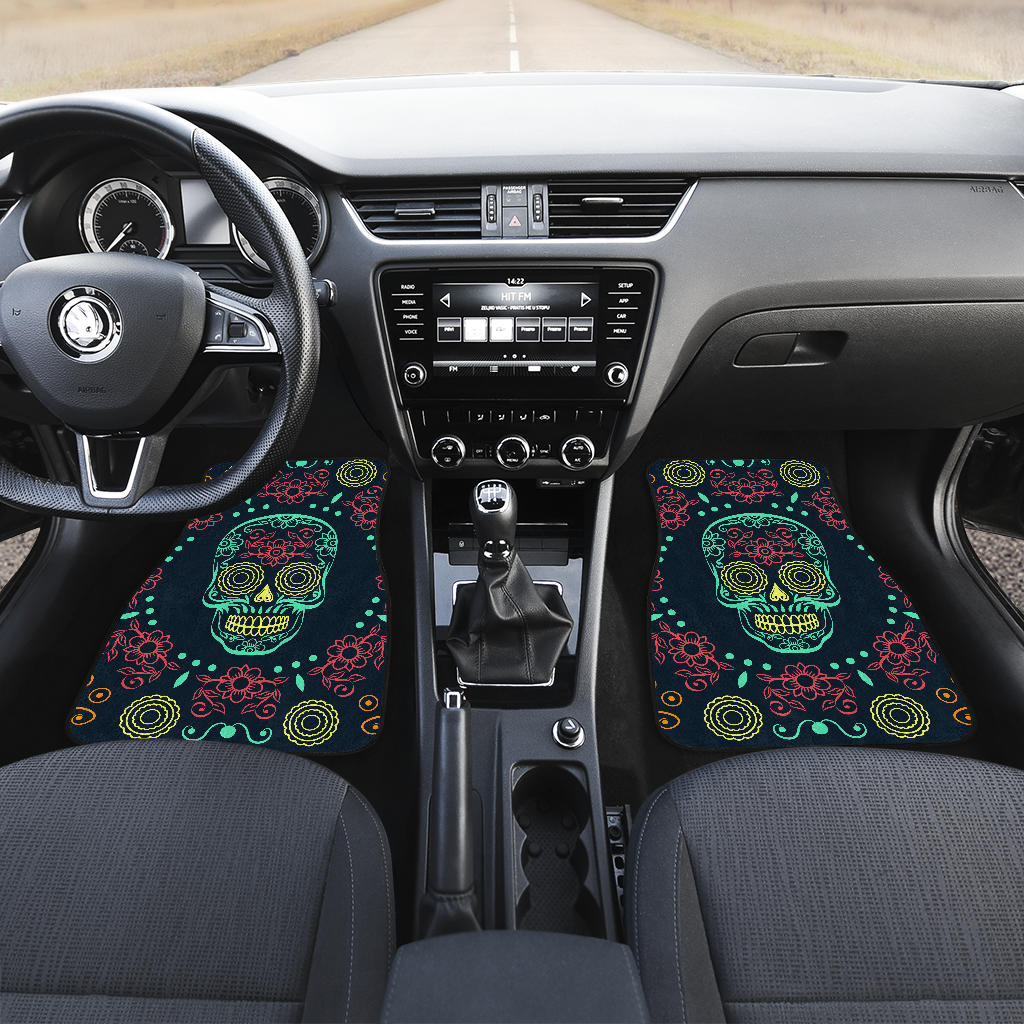 Set of 4 pcs sugar skull day of the dead car mats