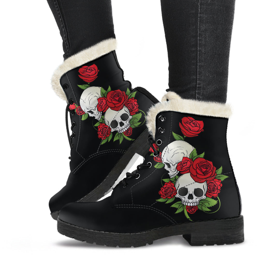 Skulls and roses Women's Fur Boots