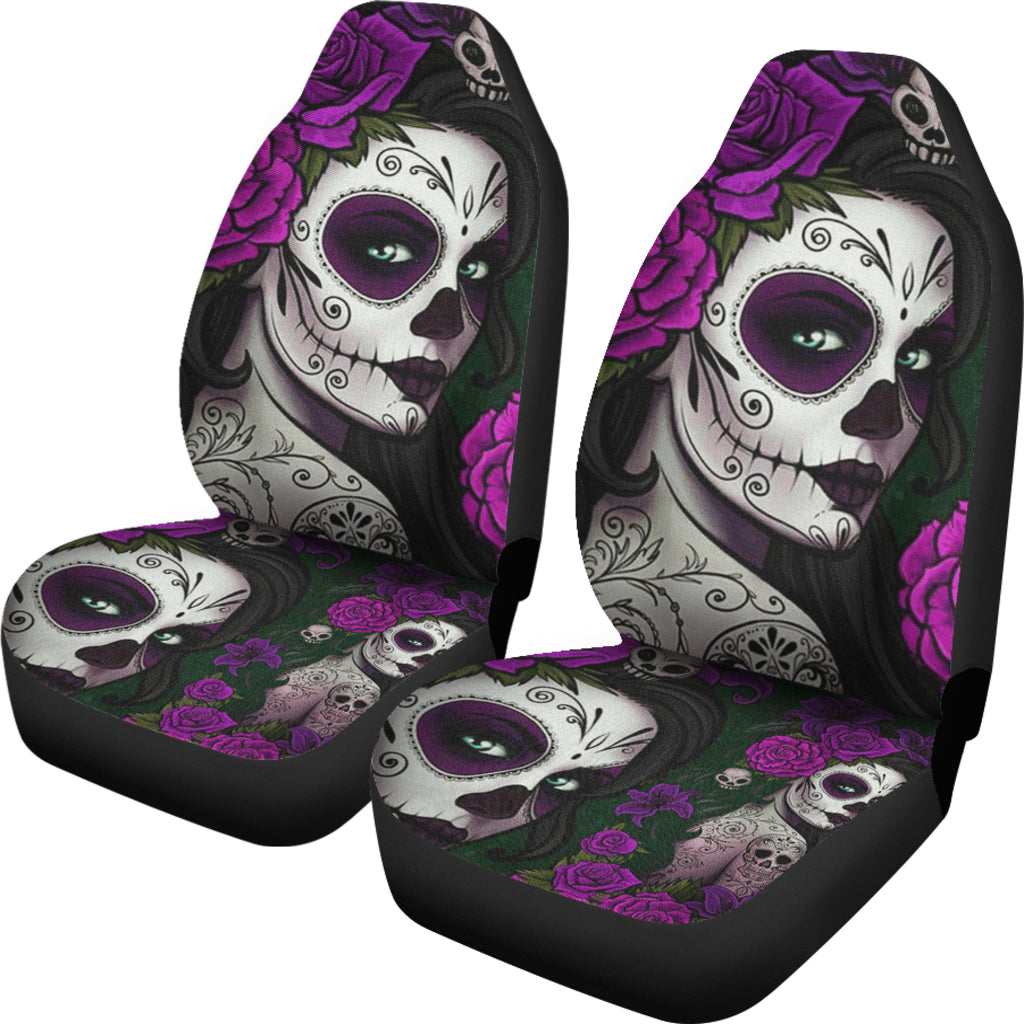 Set of 2 pcs sugar skull girls car seat covers