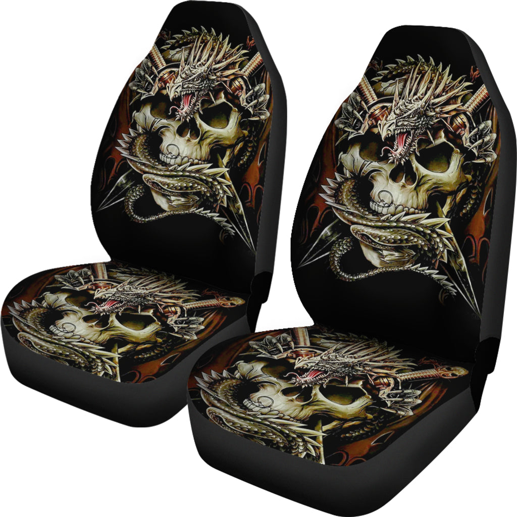 Set of 2 skull dragon car seat covers