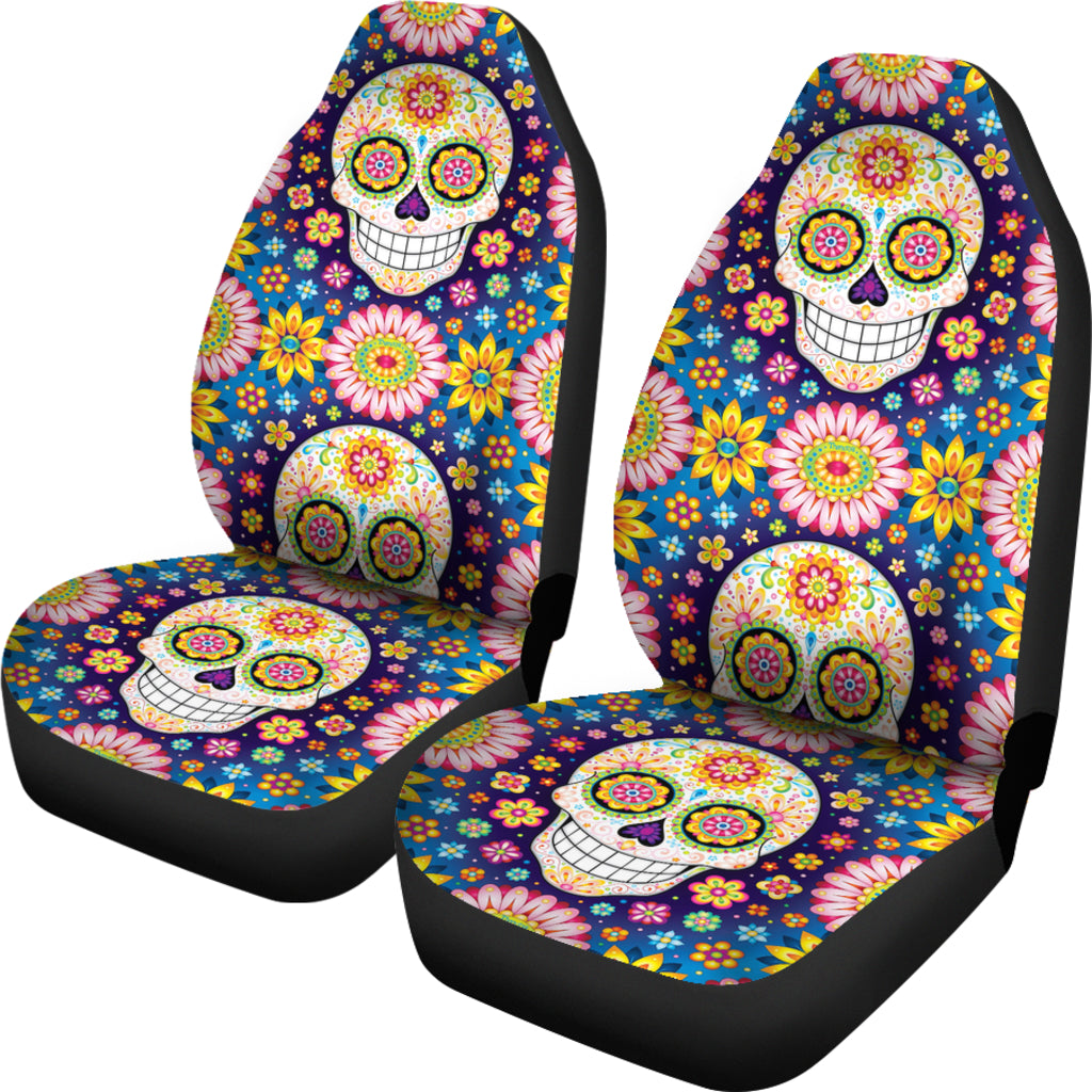 Set 2 pcs Gothic sugar skull car seat covers