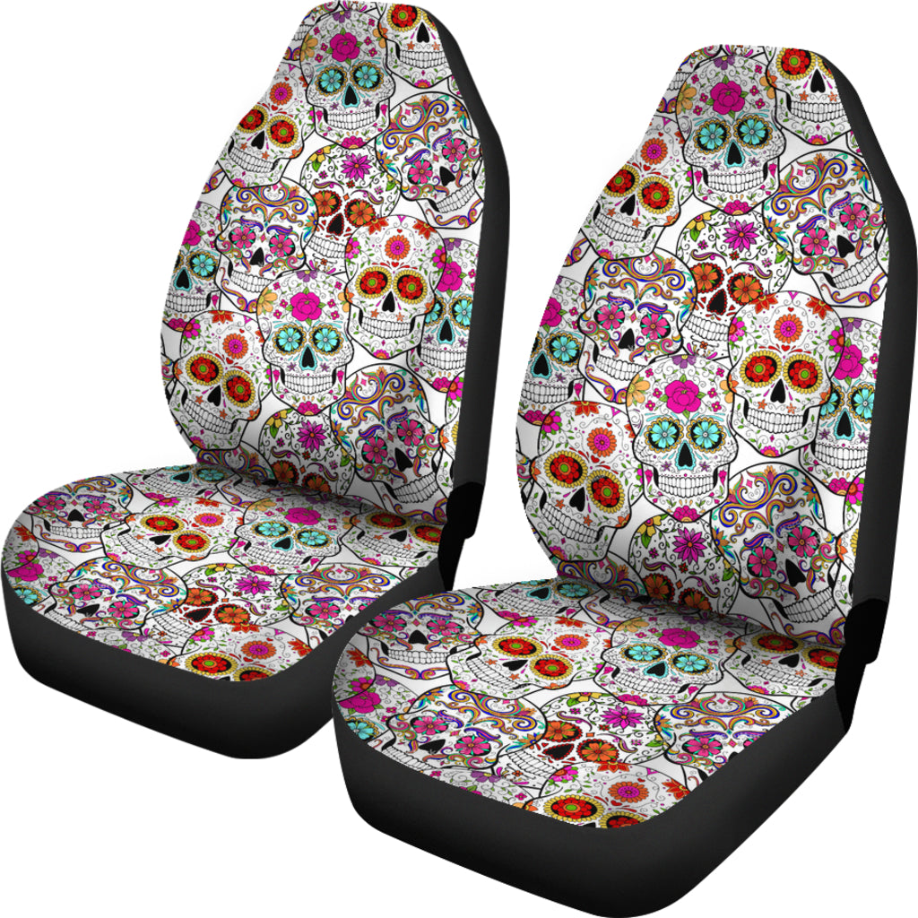 Set of 2 pcs - sugar skull day of the dead car seat covers