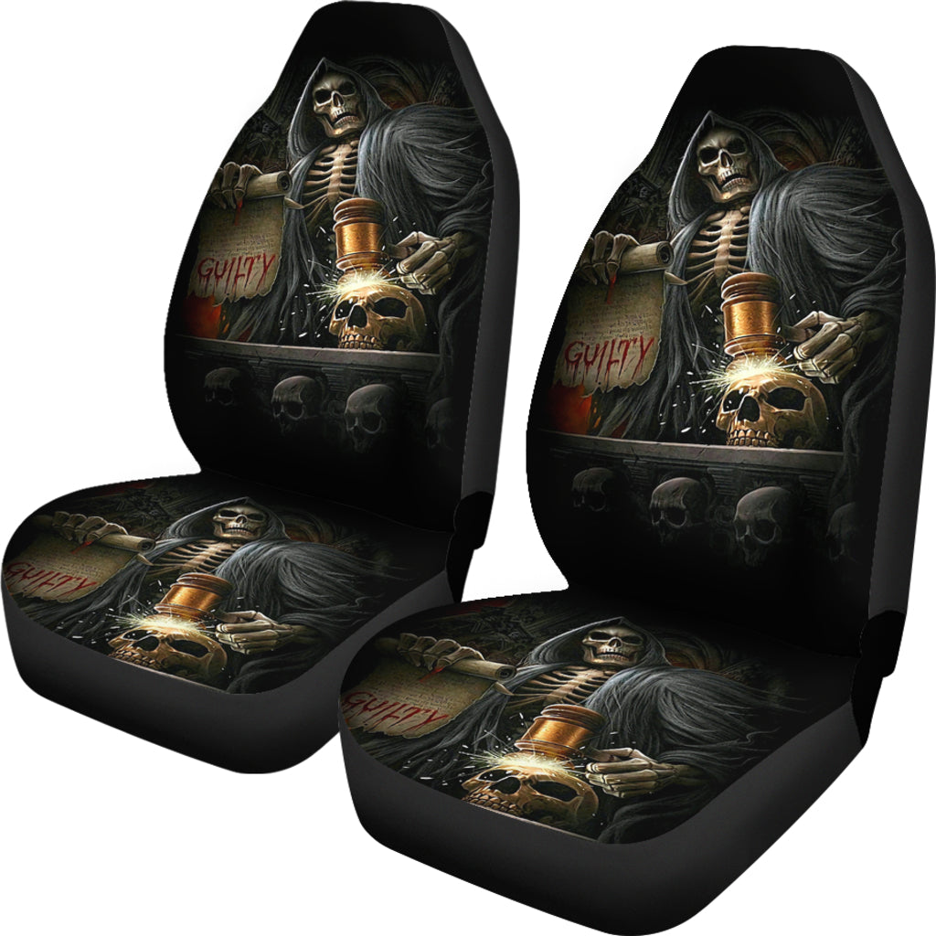 Set of 2 Skull grim reaper Gothic car seat covers