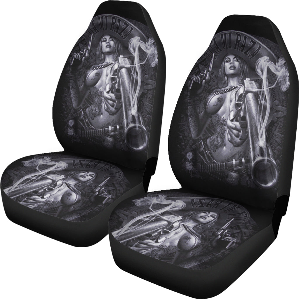 Set of 2 pcs skull girl car seat covers