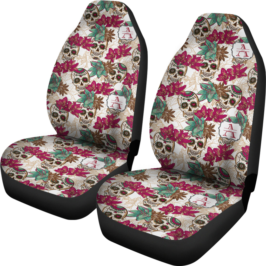 Set of 2 pcs sugar skull car seat covers