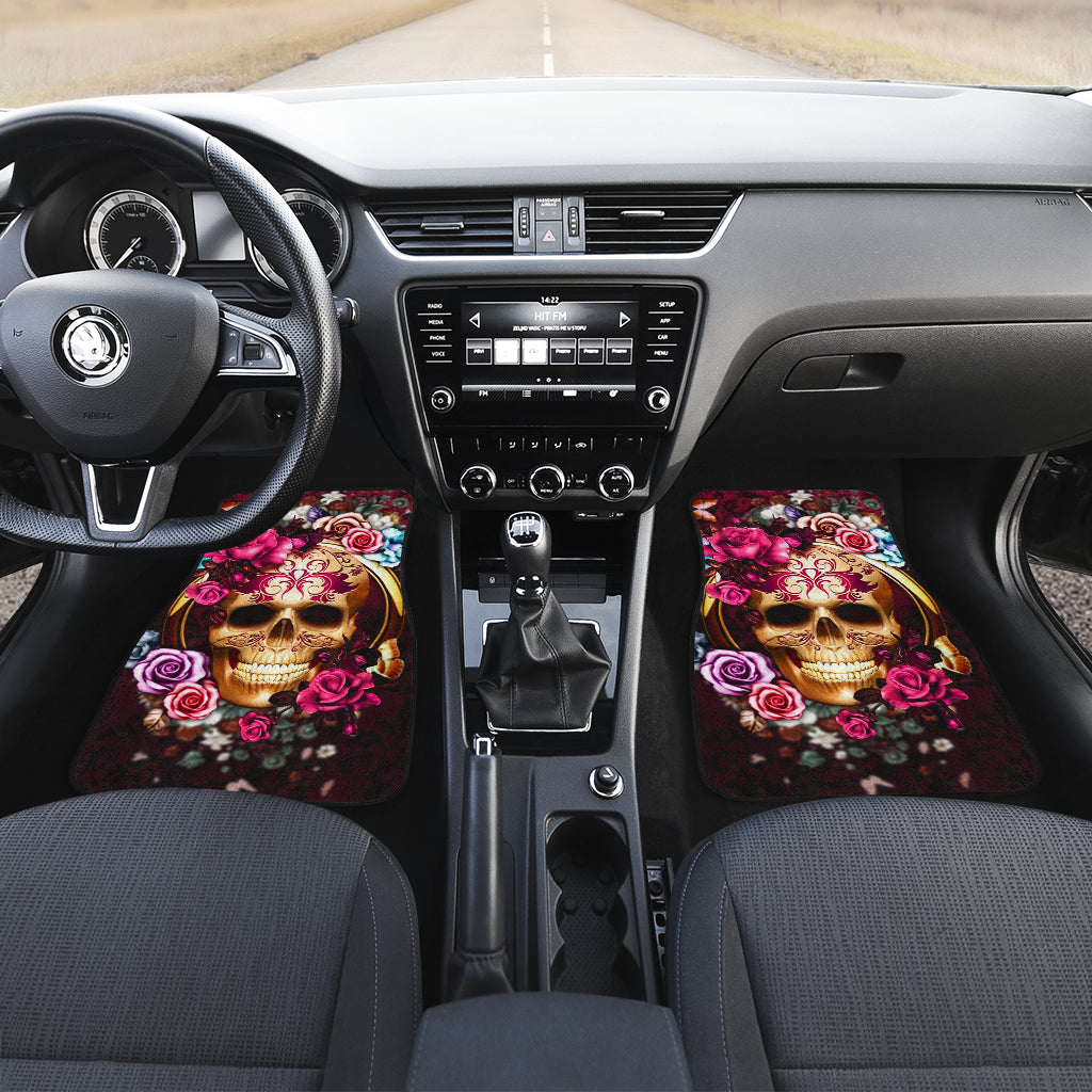 Set of 4 pcs floral skull car mats