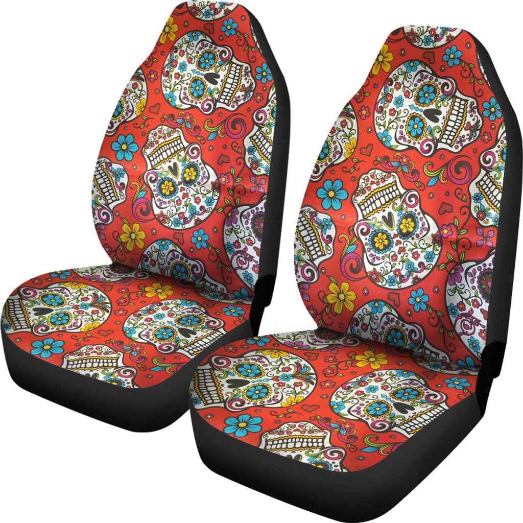 Set of 2 pcs sugar skull car seat covers