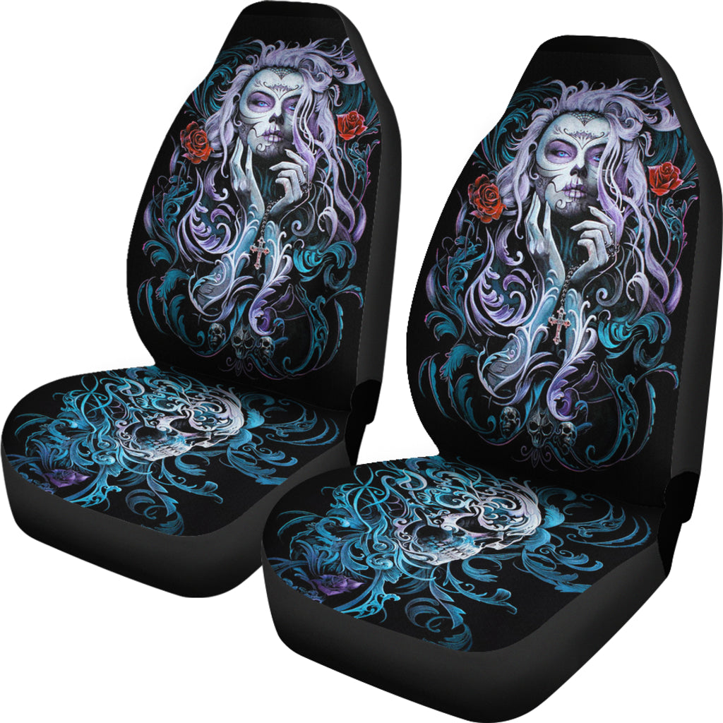 Set of 2 pcs sugar skull girl car seat covers