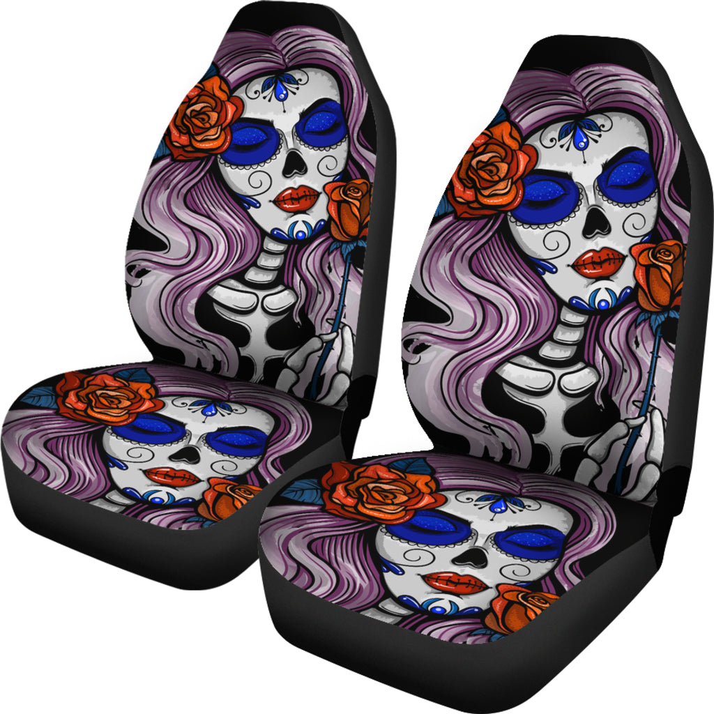 Set 2 pcs beautiful girl sugar skull car seat covers