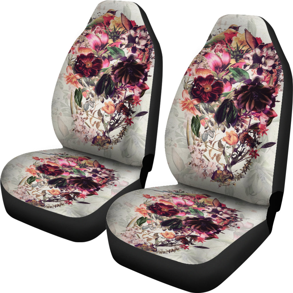 Set 2 pcs Gothic flower skull car seat covers