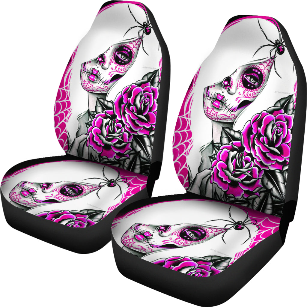 Set 2 pcs Sugar skull girl skull car seat covers