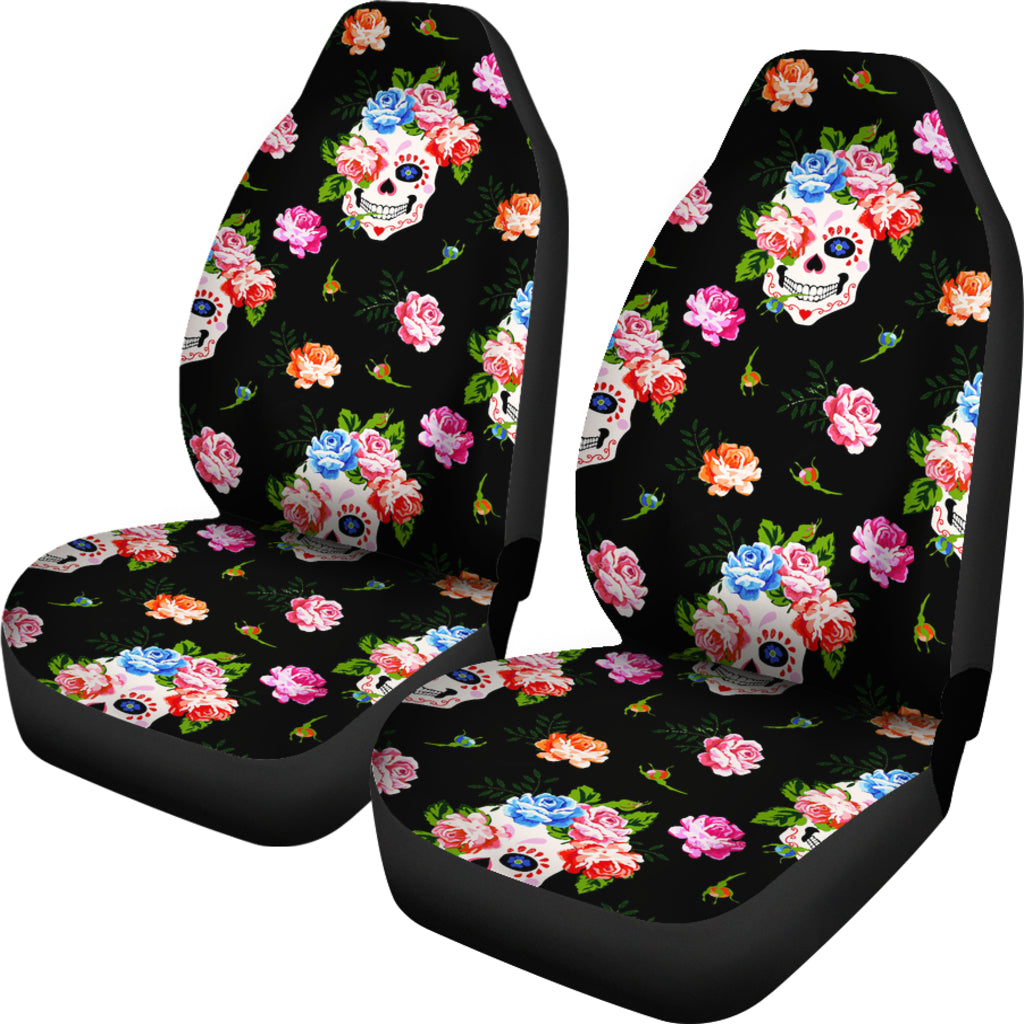 Set 2 seat cover flower skull gothic car seat covers