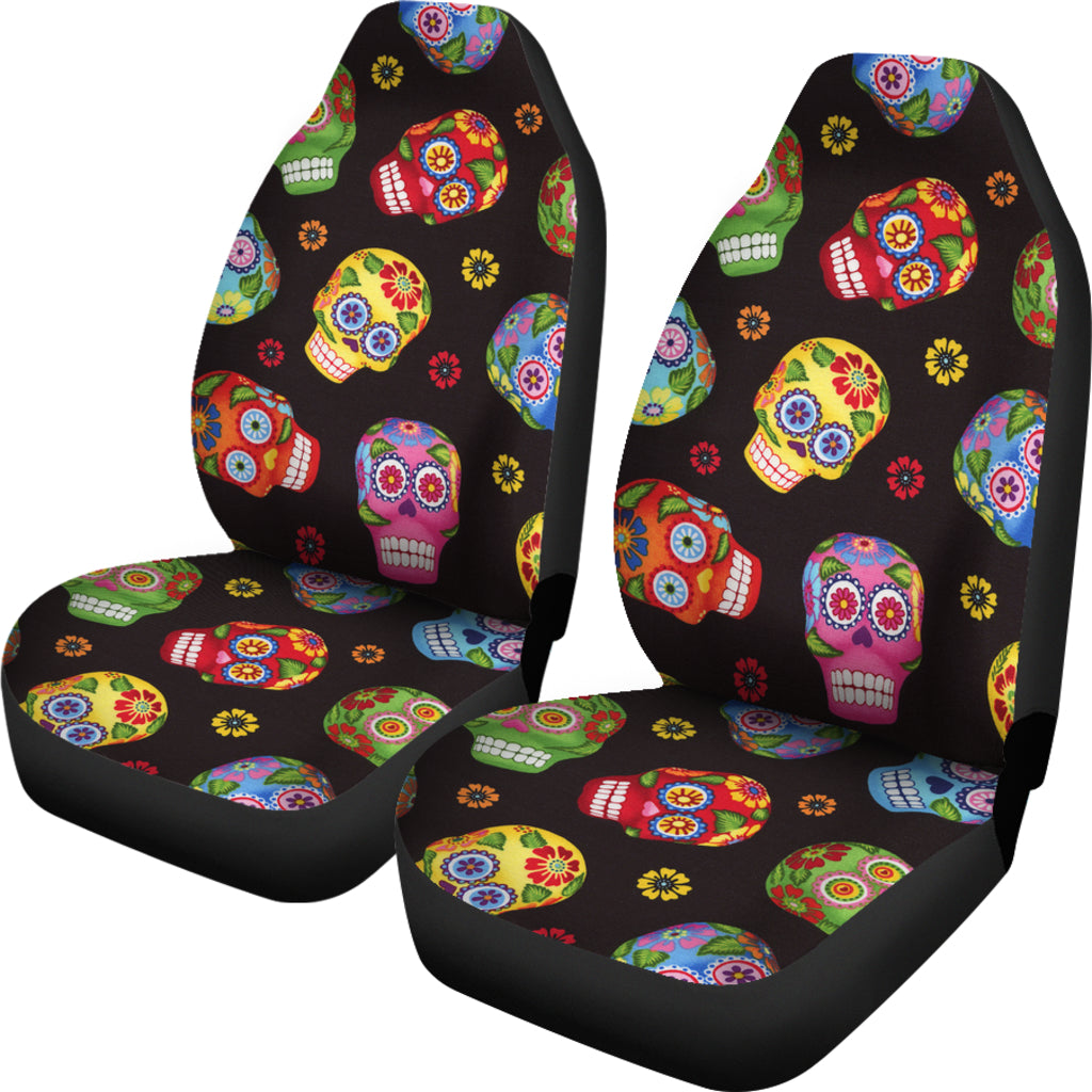 Set of 2 pcs - sugar skull car seat covers