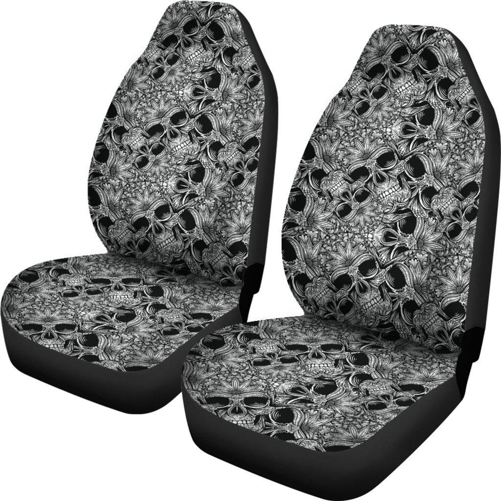 Set of 2 car skull seat cover sugar skulls