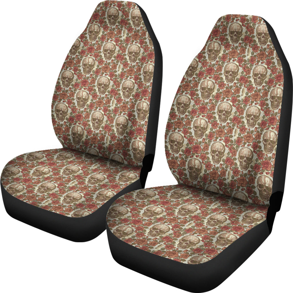 Set of 2 - Sugar skull day of the dead - car seat covers