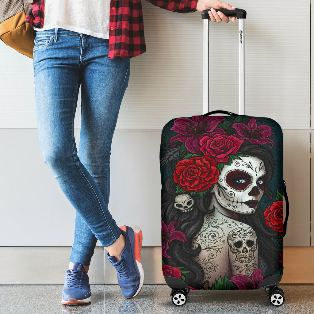 Sugar skull day of the dead girl luggage cover