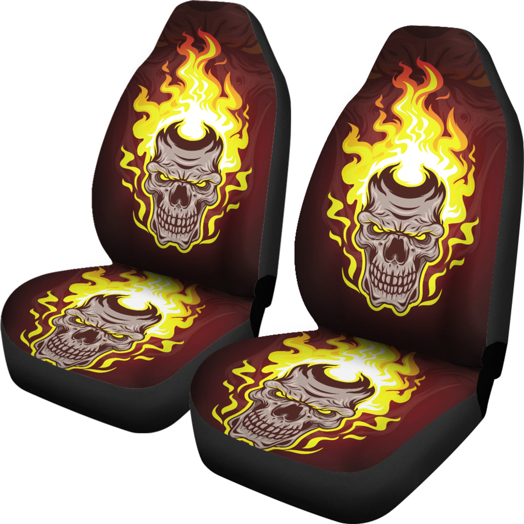 Set of 2 - Gothic horror Halloween skull flaming drum, skull car seat cover