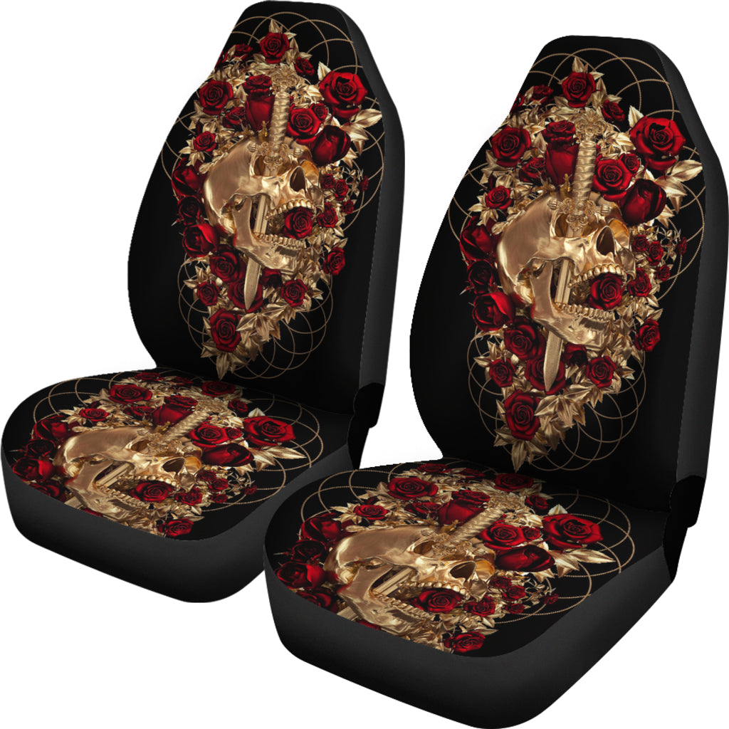 Set of 2 sword skull car seat covers