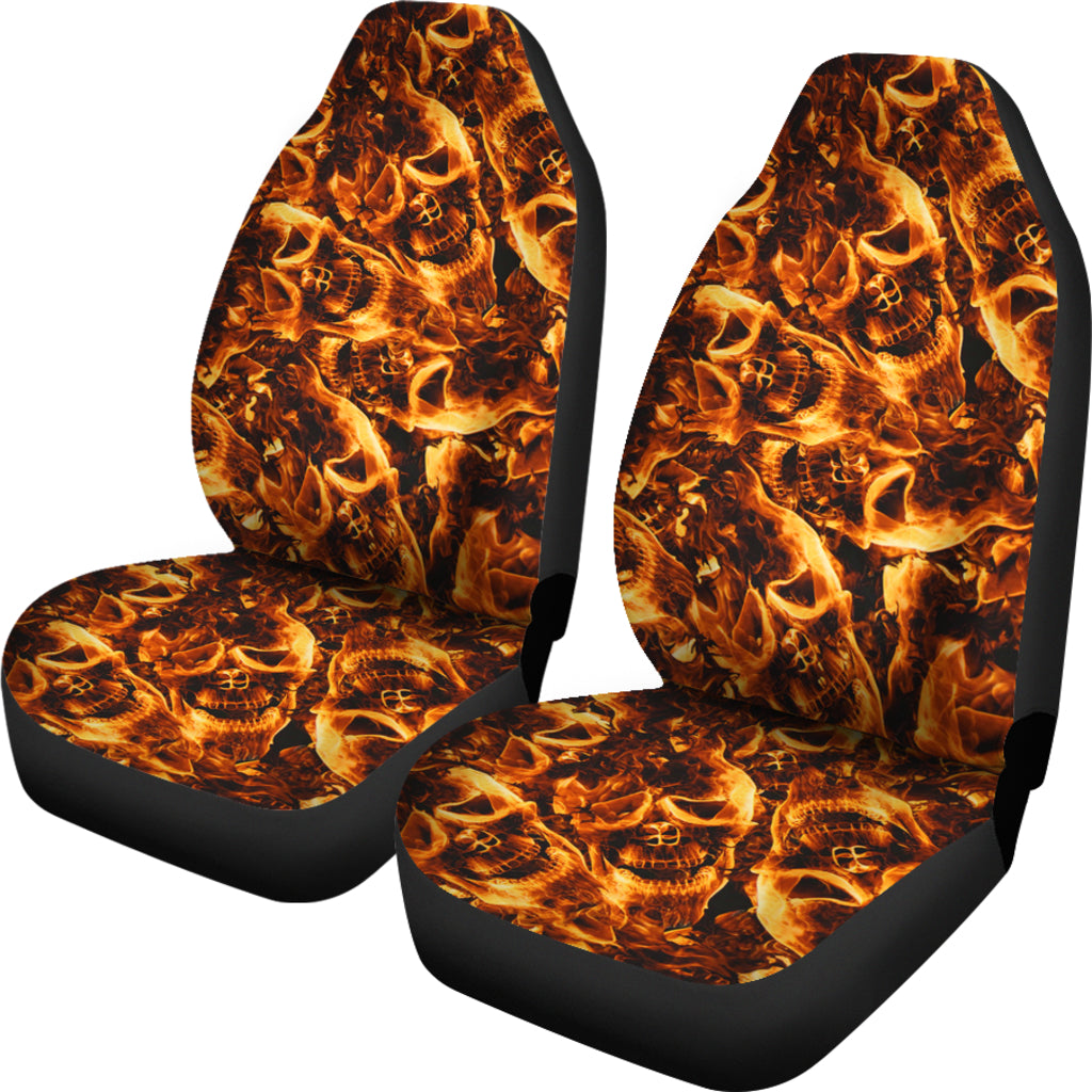 Set of 2 flaming skull car seat covers