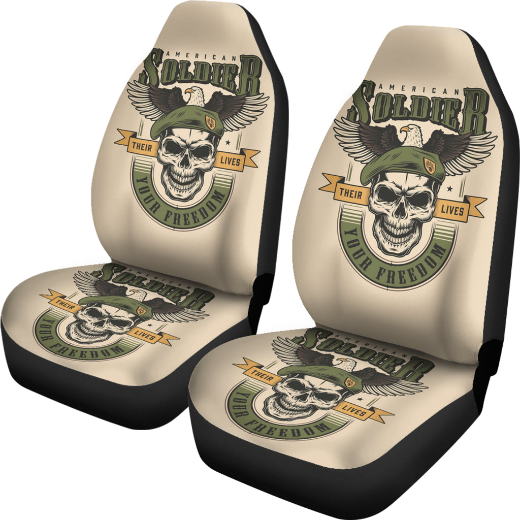 Set of 2 skull soldier car seat covers