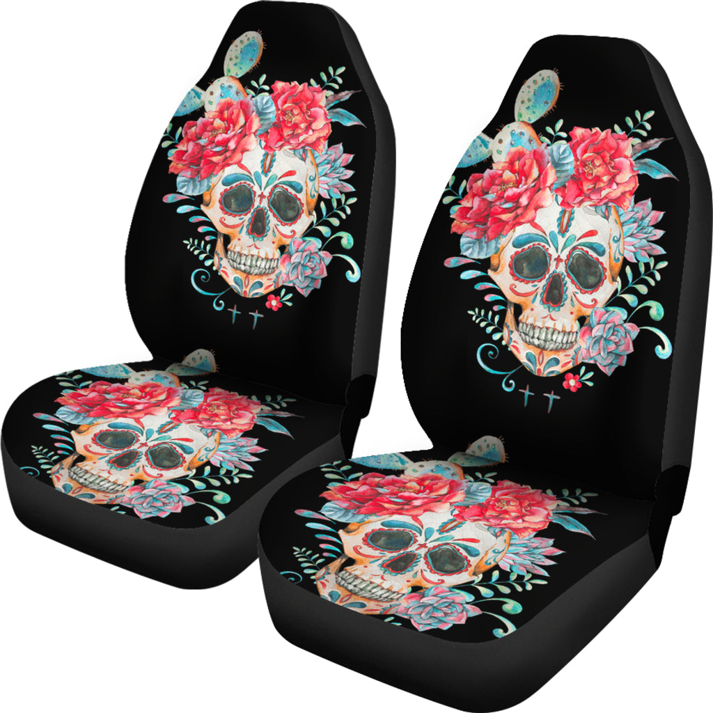 Set of 2 pcs floral skull car seat covers