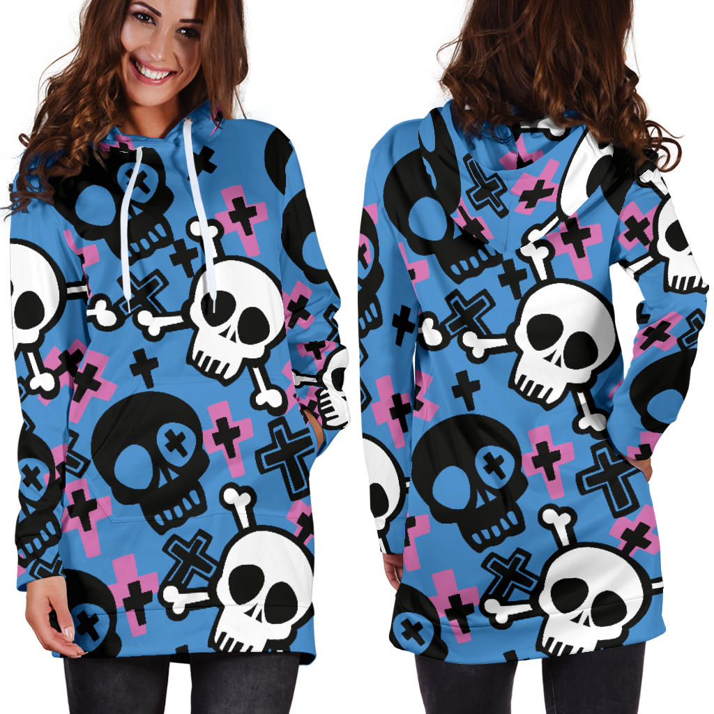 Women`s Hoodie Dress Skull And CrossBones | Premium Ladies Hoodie Dress