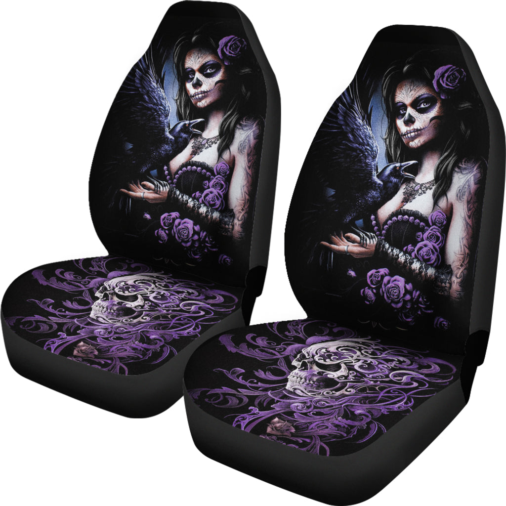 Set of 2 pcs sugar skull girl car seat covers