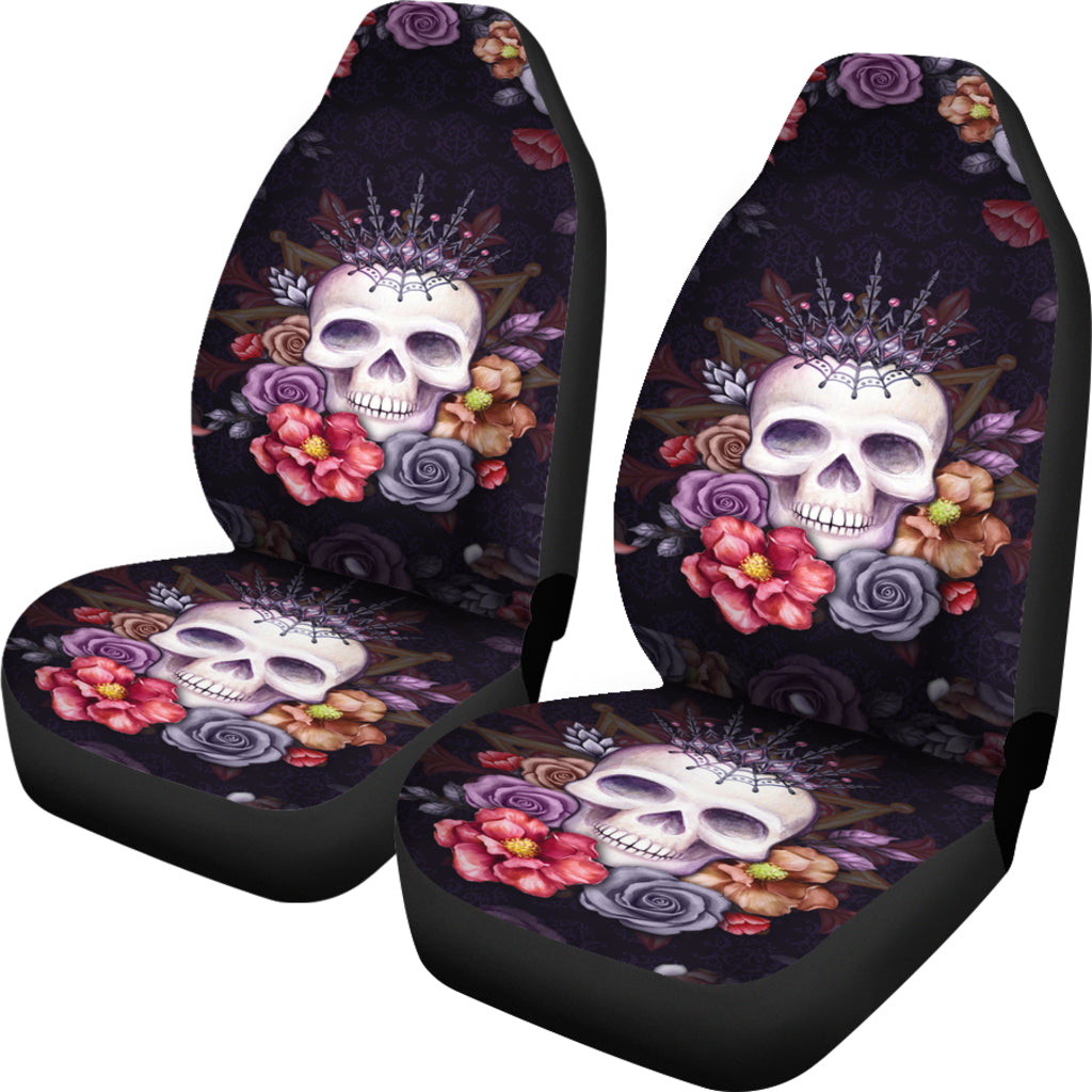 Set 2 pcs Gothic Floral skull car seat covers