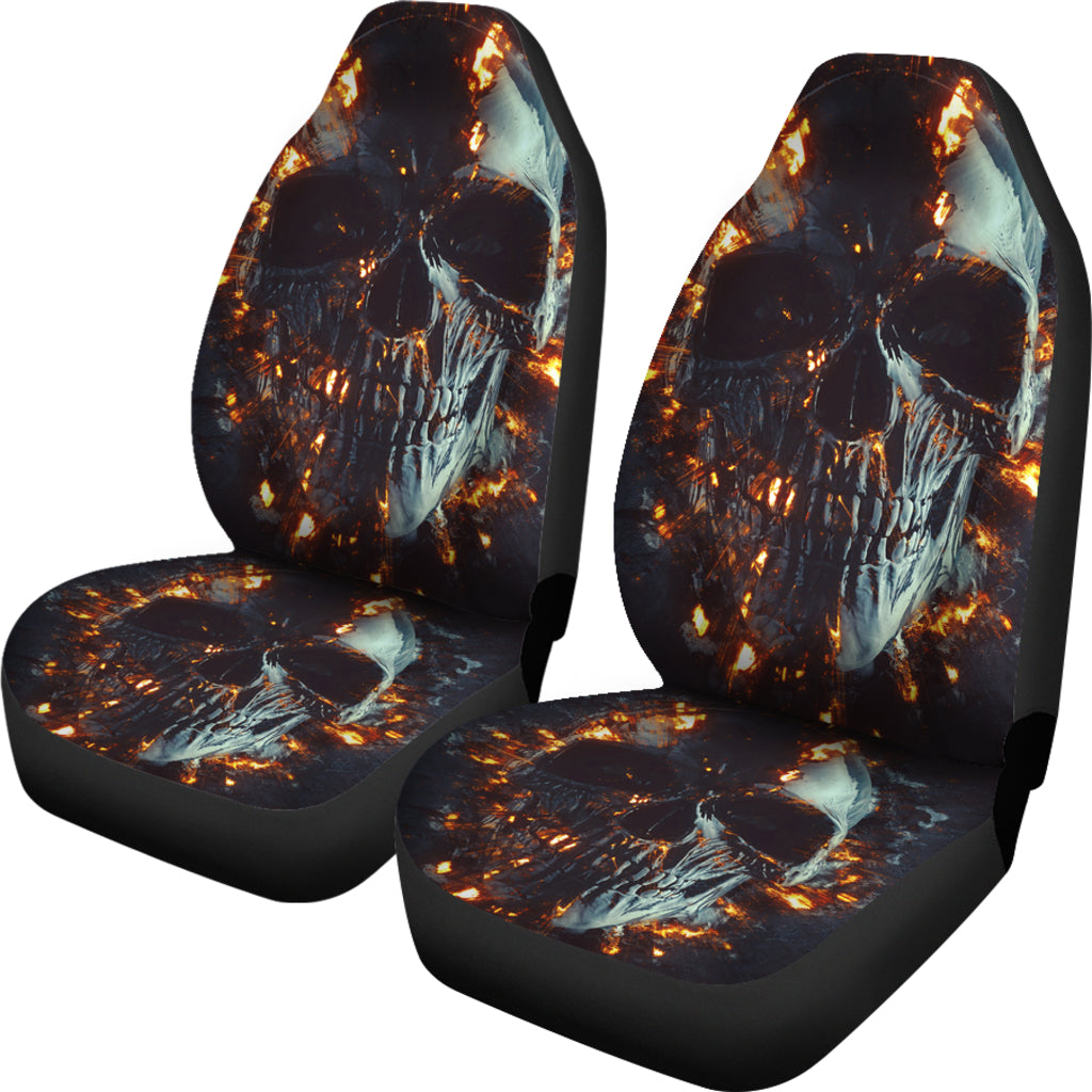 Set 2 pcs Gothic flaming skull car seat covers