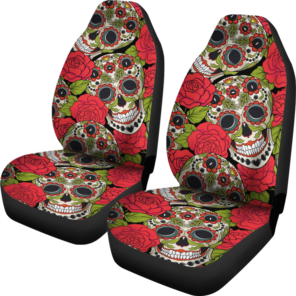 Set 2 pcs Rose floral sugar skull car seat covers