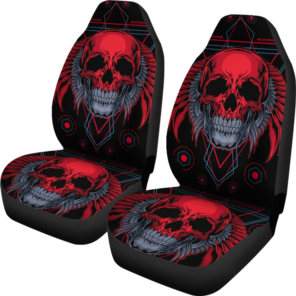 Set of 2 flaming fire red skull car seat covers