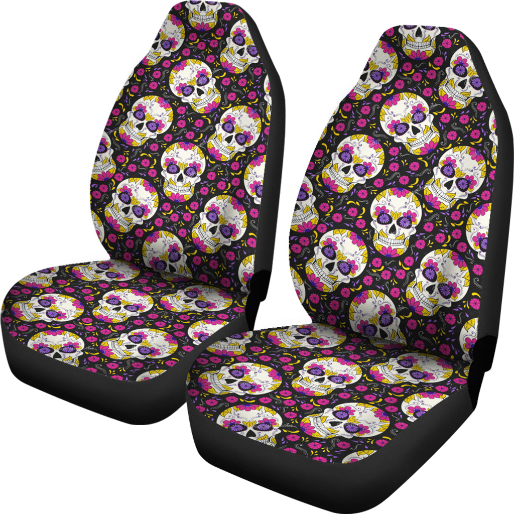 Set of 2 candy sugar skull car seat covers