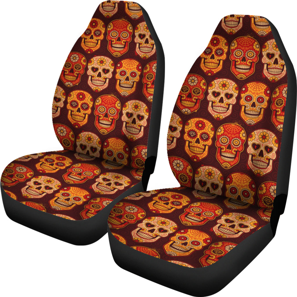 Set of 2 pcs sugar skull car seat covers