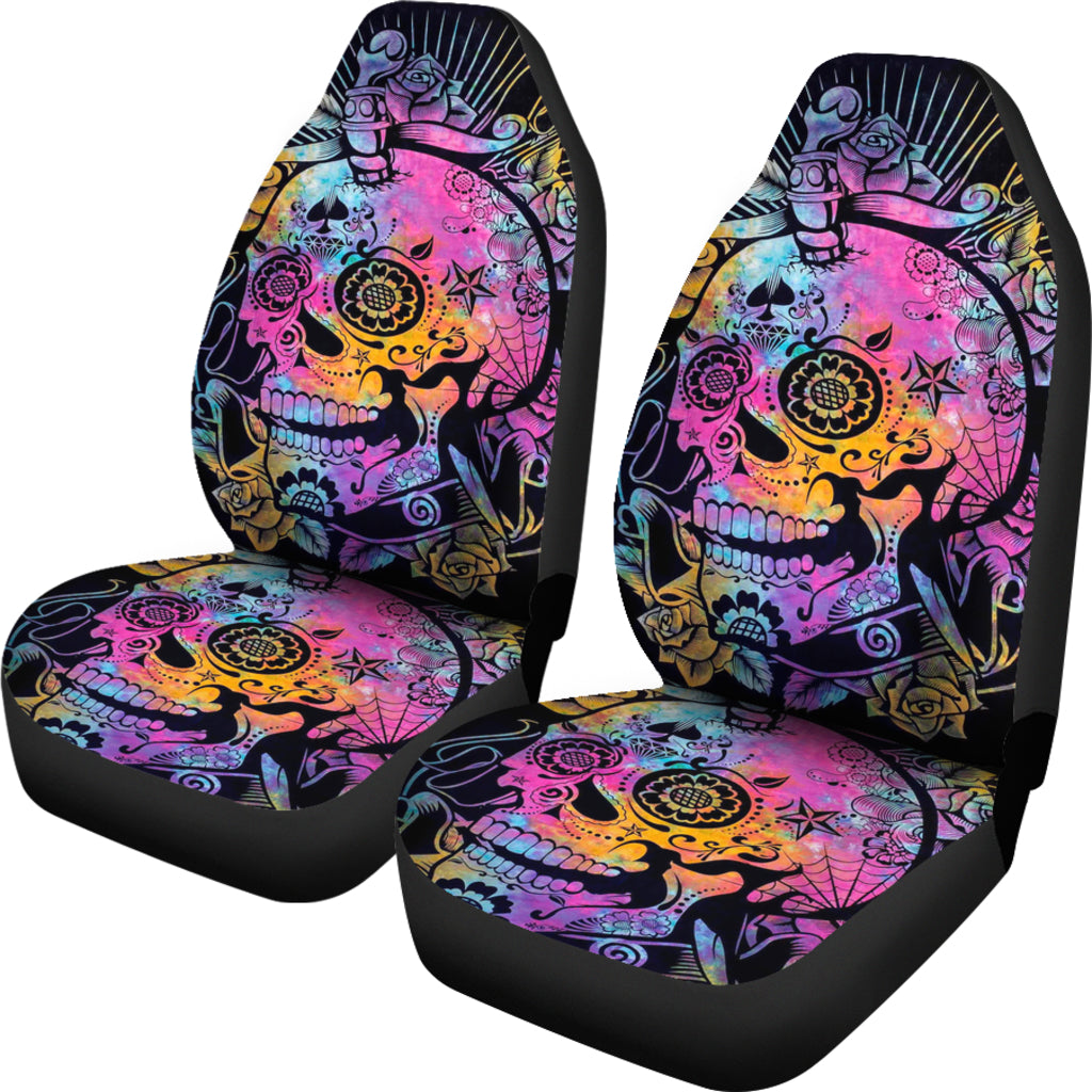 Set of 2 pcs sugar skull car seat covers