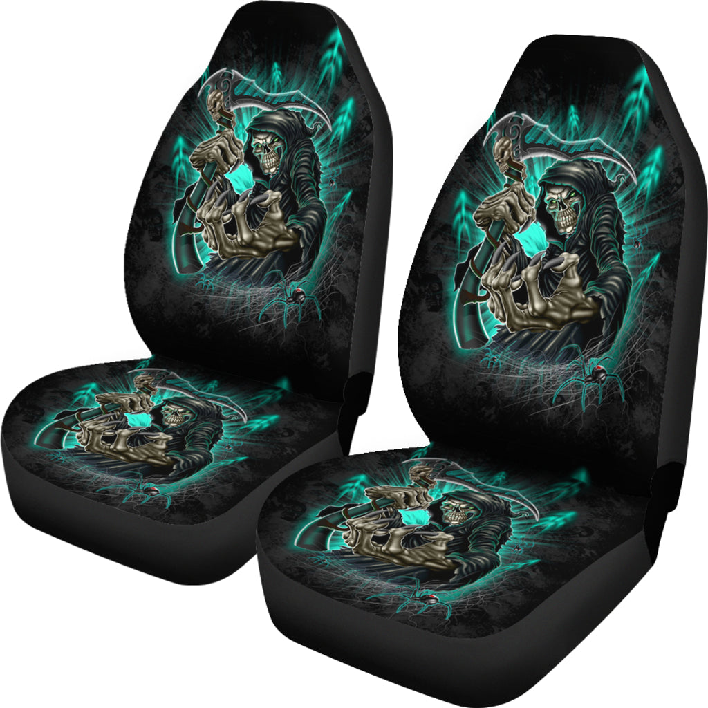 Set 2 skull gothic grim reaper seat cover sugar skulls