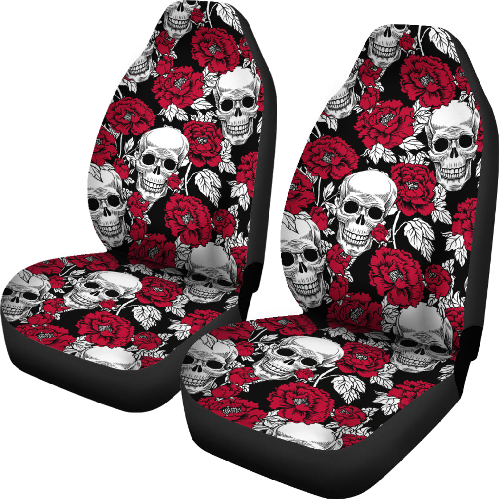 Set of 2 - Floral skull - gothic car seat covers