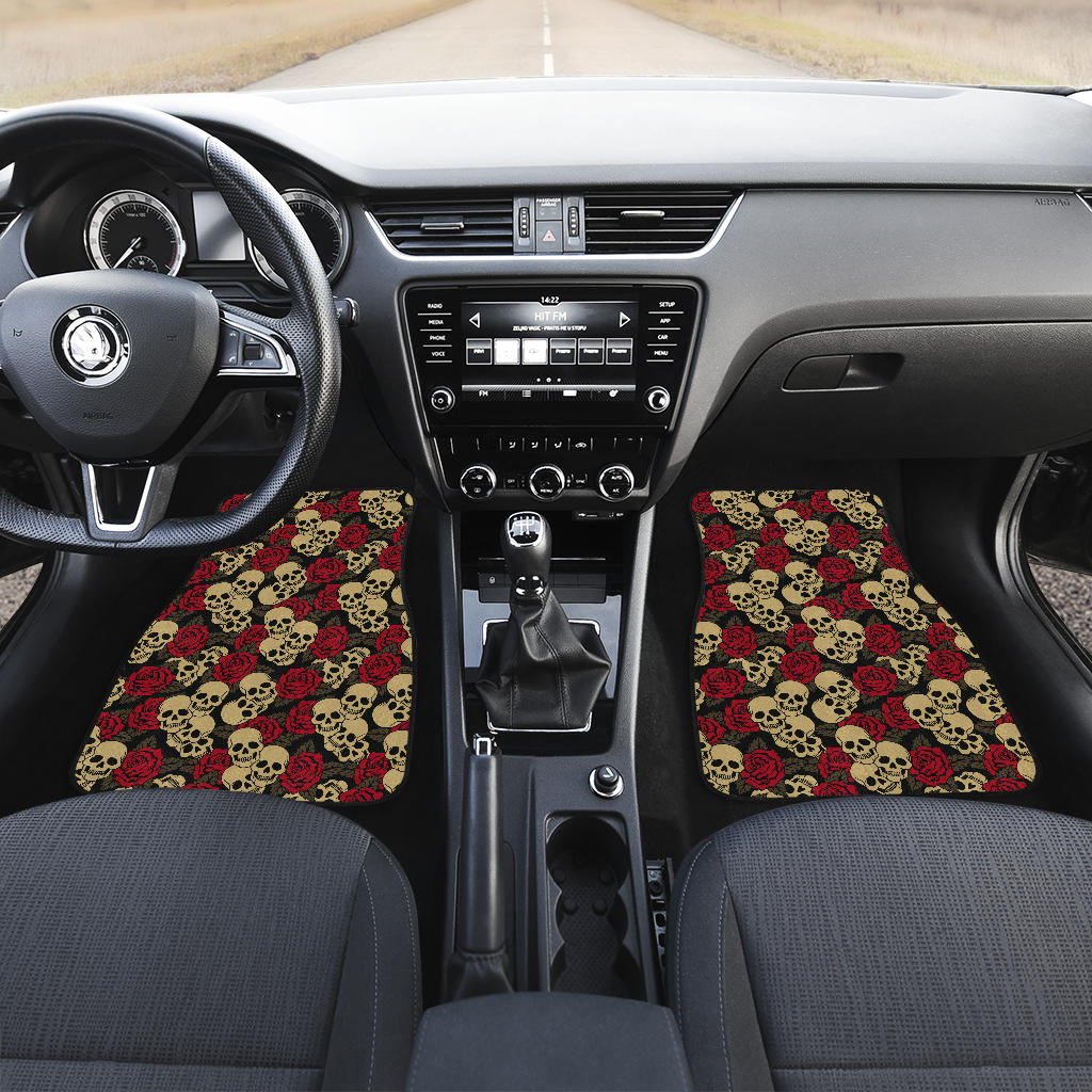 Set of 4 pcs floral sugar skull car mat