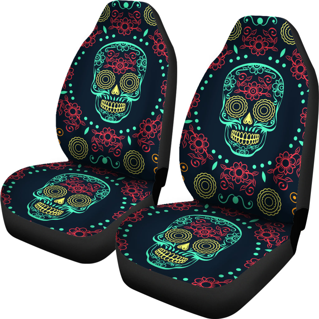 Set of 2 sugar skull car seat covers