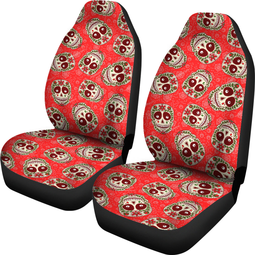 Set of 2 floral sugar skull seat covers - Day of the dead