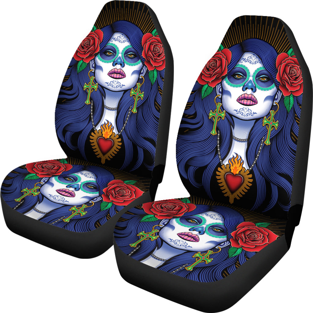 Set of 2 pcs sugar skull girl car seat covers