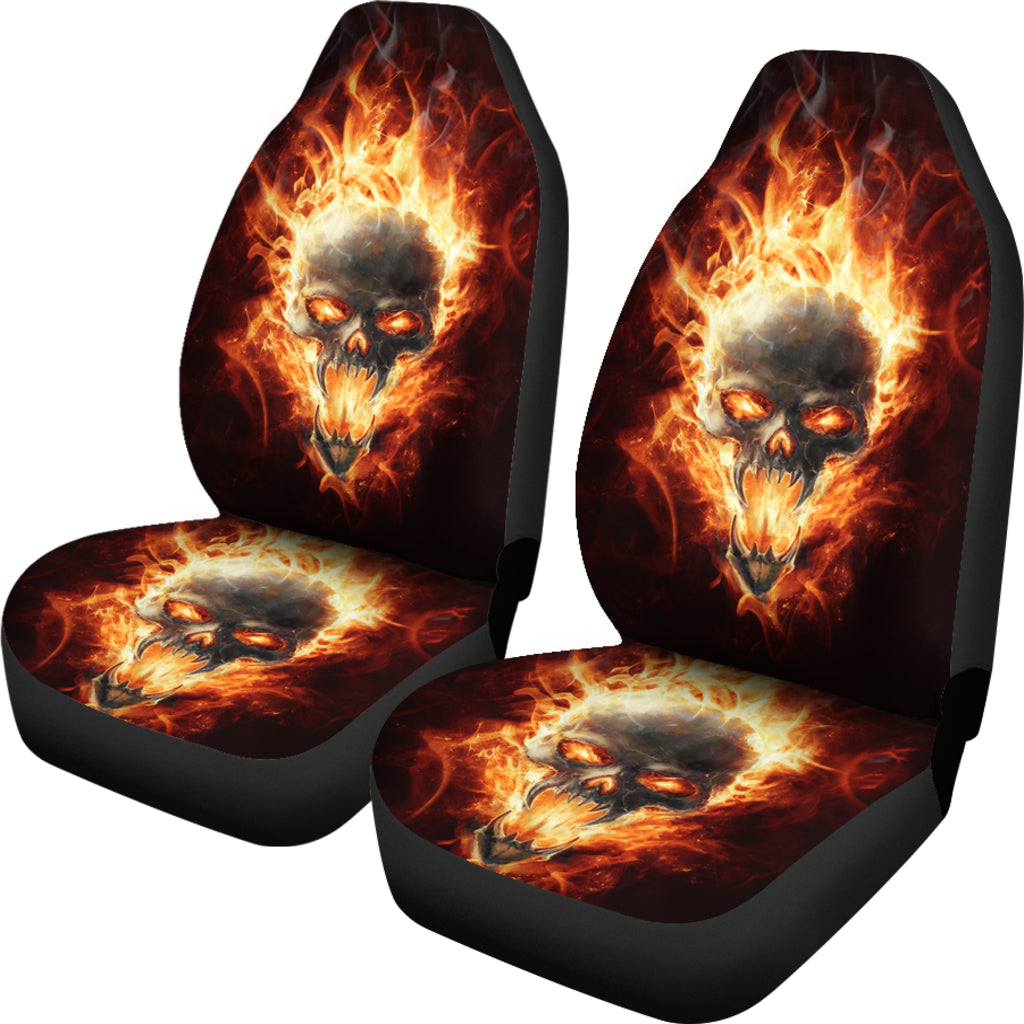 Set of 2 pcs - Skull Gothic Horror Flaming Fire Halloween skull car seat covers