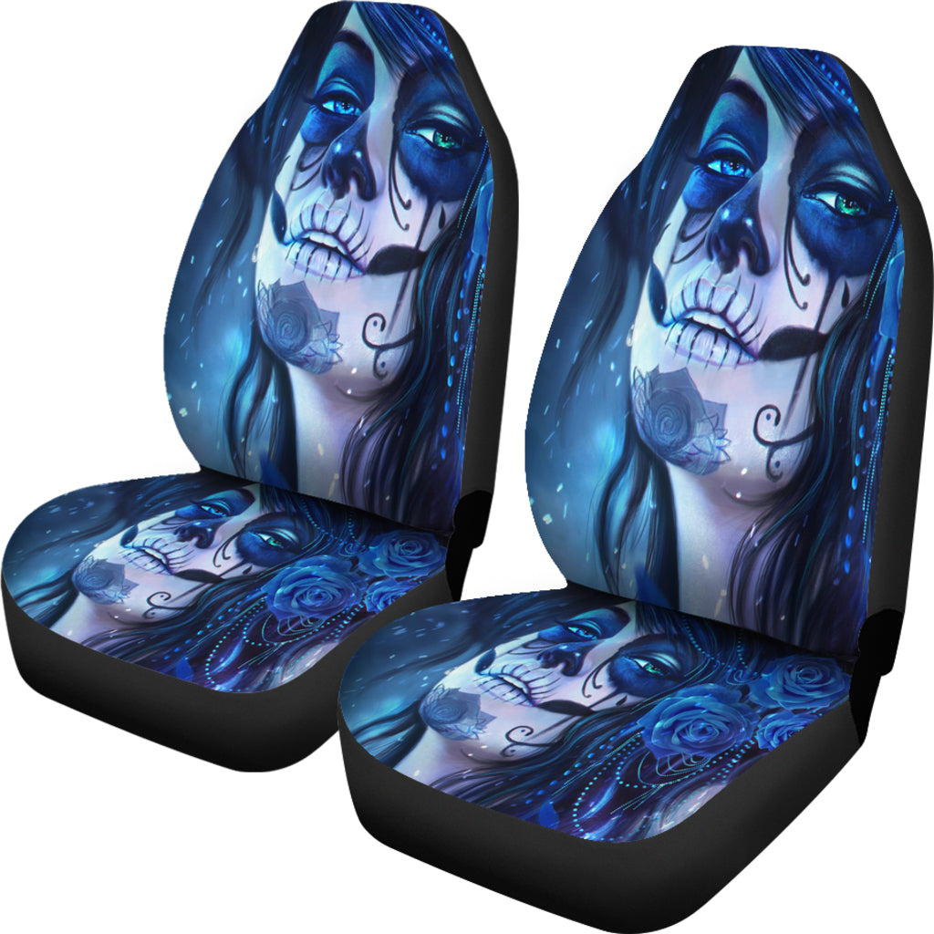 Set 2 sugar skull car seat cover sugar skulls