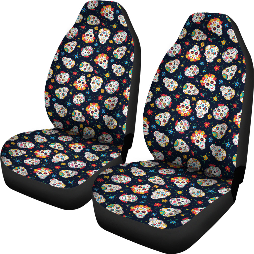 Set 2 seat cover sugar skulls - Day of the dead car seat covers