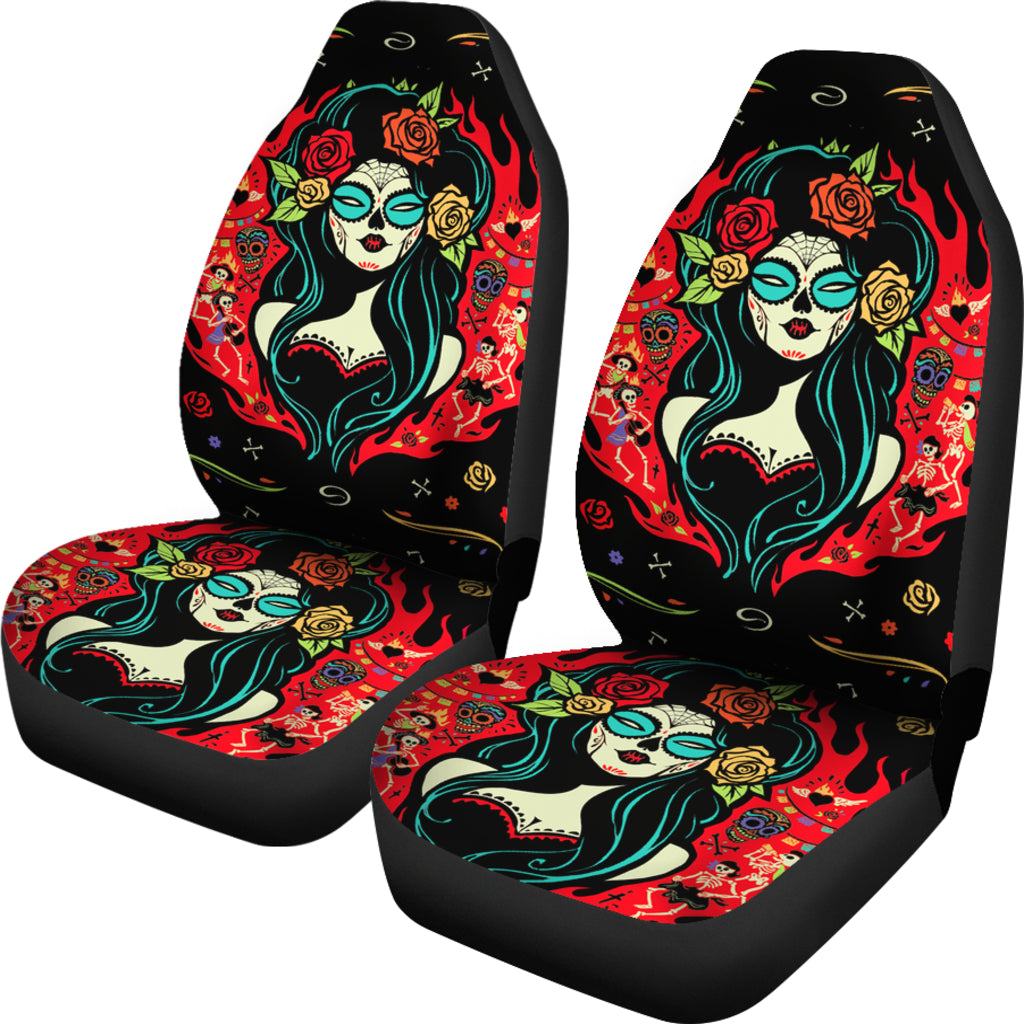 Set 2 seat cover sugar skulls