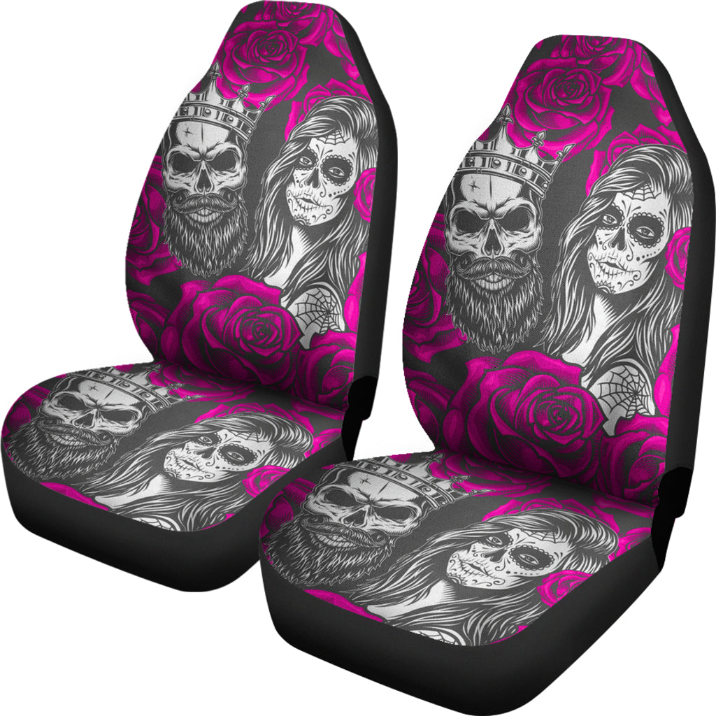 Set of 2 colorful sugar skull car seat covers