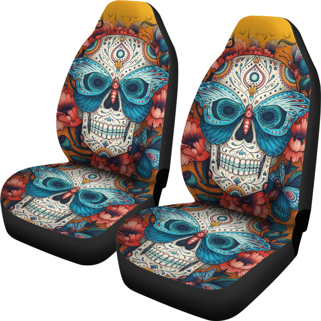 Set of 2 pcs sugar skull car seat covers