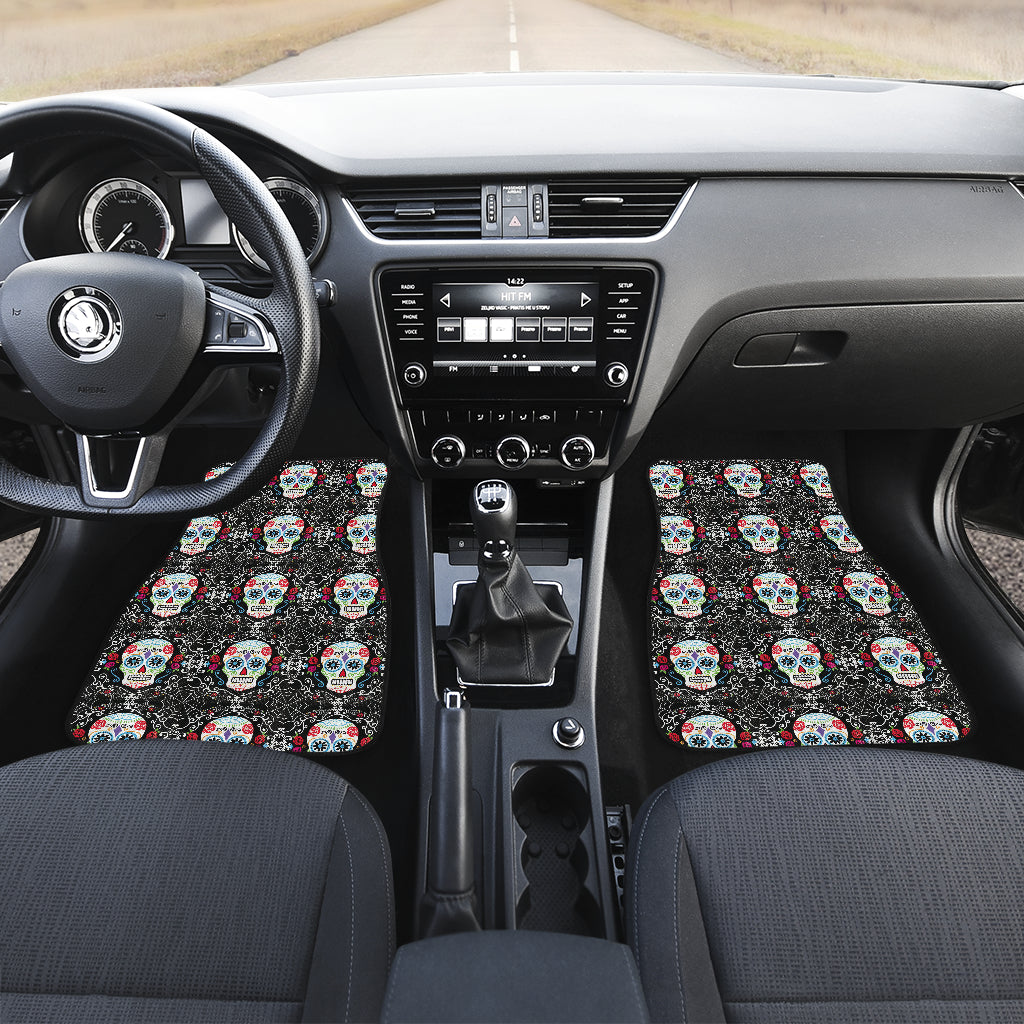 Set of 4 pcs floral sugar skull car mats